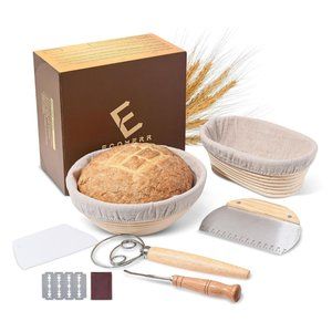 NEW: Banneton 9" Bread Proofing Basket - Set of 2 Round & Oval w/ Accessories